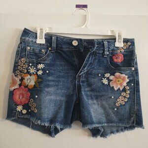 Rocks and Indigo 3 inch Inseam Flower Embroidery Shorts